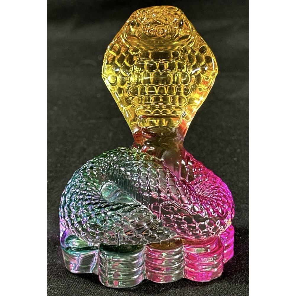 Crystal Cobra Snake Figurine Multicolor Pink Green Amber 3” Art Glass Paperweigh - Picture 3 of 8